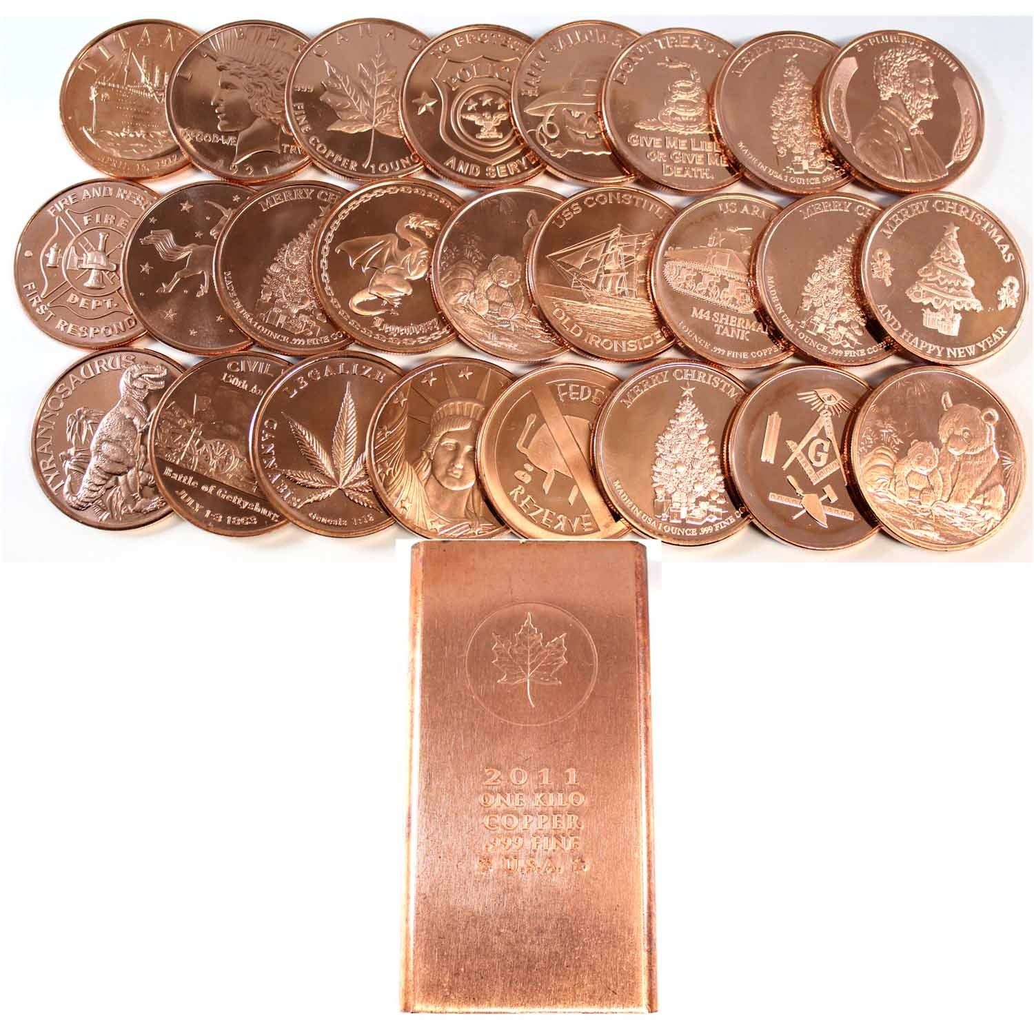 2011 USA .999 Fine Copper 1 Kilo Maple Leaf Design & 25x 1oz Copper ...