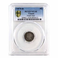 1875H Small Date Canada 5-cent PCGS Certified VG-10