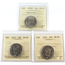 50-cent 2002P Ascension, 2014 & 2015 ICCS MS-66. 3pcs