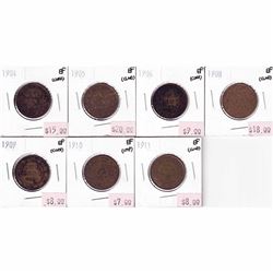 1904-1911 Canada 1-cents Extra Fine (impaired). You will receive a 1904, 1905, 1906, 1908, 1909, 191