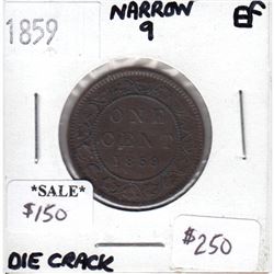 1859 Narrow 9 Die Crack Canada 1-cent Extra Fine (EF-40)