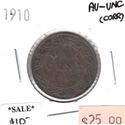 1910 Canada 1-cent AU-UNC (corrosion)