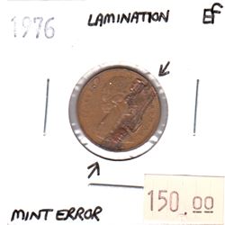 1976 Canada 1-cent Extra Fine (EF-40) Lamination Error