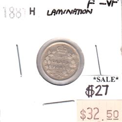 ERROR 1881H Canada 5-cents with Lamination Error F-VF (F-15)