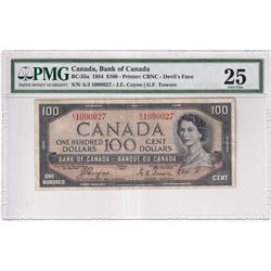 1954 $100 BC-35a, Bank of Canada, Coyne-Towers, A/J Prefix, Devil's Face, PMG Certified VF-25