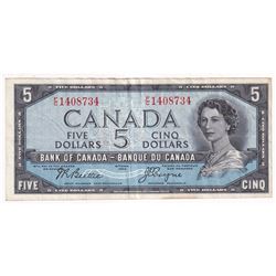 1954 $5 BC-31b, Bank of Canada, Devil's Face, Prefix F/C, VF (Stain)