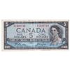 Image 1 : 1954 $5 BC-31b, Bank of Canada, Devil's Face, Prefix F/C, VF (Stain)