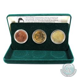 1996 Hamilton, Ontario 150th Birthday 3-Medal Set in Green Felt Display Box with Informative Card. T