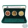 Image 1 : 1996 Hamilton, Ontario 150th Birthday 3-Medal Set in Green Felt Display Box with Informative Card. T