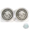 Image 2 : Mexico Mint Issue: 2x 1985 Mexico 100 Pesos Soccer World Cup Sterling Silver Coins in Capsules (caps