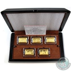 2017 Fiji 1-gram Fine Gold Bar 5-Coin South African Springbok Set (Tax Exempt). Bars come with intac