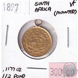 1897 South Africa 1/2 Pond Very Fine - Mounted. Contains .1177oz Fine Gold.