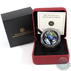 2007 25-cent Birds of Canada - Red-Breasted Nuthatch Colourized Coin.