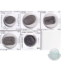 Estate Lot of Communion Tokens from Scotland and Canada. 5pcs