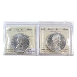 Silver $1 1963 & 1965 Type V ICCS Certified MS-64. 2pcs