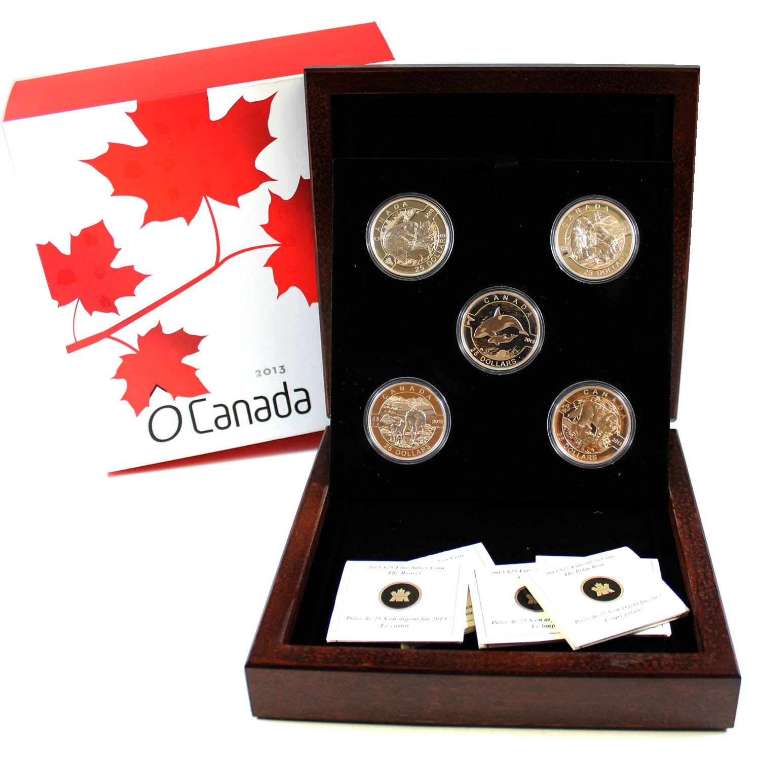 2013 Canada 25 Complete O Canada 5Coin Fine Silver Set with Deluxe Display Case (Tax Exempt). Plea