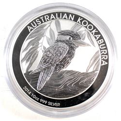 2014 Australia $10 Kookaburra 10oz. .999 Fine Silver Coin Encapsulated (Tax Exempt)