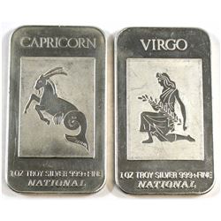 Virgo & Capricorn 1oz Fine Silver Bars by National Refiners (Tax Exempt). Please note bars contain t