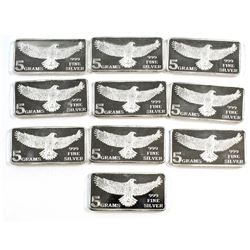 10x Eagle Monarch 5 gram .999 Silver Bars (Tax Exempt). 10pcs.