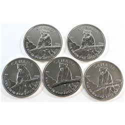 5x 2012 Canada $5 Cougar 1oz. Fine Silver Maples (Tax Exempt). 5pcs.