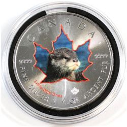 2015 Canada $5 Colourized 'Wildlife Cub Otter' 1oz Fine Silver Maple (Tax Exempt).