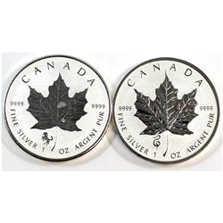 2013 Snake & 2014 Horse Canada $5 Privy 1oz Fine Silver Maples (Tax Exempt). 2pcs.