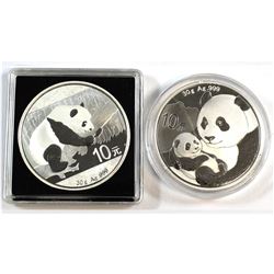 2016 & 2019 China 10Y Panda 30g Fine Silver Coins (Tax Exempt). 2019 has cracked capsule. 2pcs.