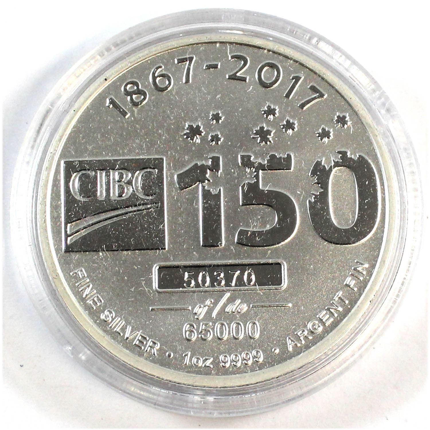 18672017 CIBC 150th Fine Silver 1oz Round 50370 of 65000 (Tax Exempt).