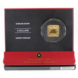 2006 Canada $3 The Beaver Square Sterling Silver Gold Plated Coin (toned)
