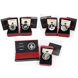 2006-2011 Canada Proof Silver Dollars - All Sterling Silver except 2006 (capsules are lightly scratc