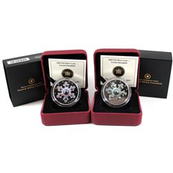 2009 Canada $20 Blue & Pink Crystal Snowflake Fine Silver Coins. 2pcs (TAX Exempt)