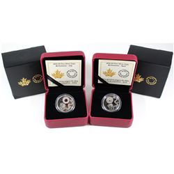2016 Canada $5 Birthstones Fine Silver Coins - April & July (April outer sleeve is becoming worn). 2