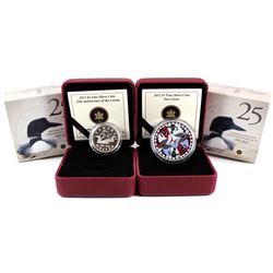2012 Canada $1 Artistic Two Loons & 2012 $1 25th Anniversary of the Loonie Fine Silver Coins. 2pcs (