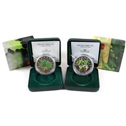 2002 & 2003 Canada $5 1oz Fine Silver Coloured Maple Leafs (coins have toning). 2pcs (TAX Exempt)