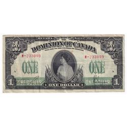 1917 $1 DC-23b Dominion of Canada, Saunders, W-233099, VF (Damaged)
