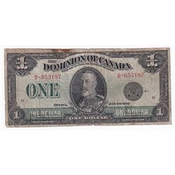 1923 $1 DC-25a Dominion of Canada, Black Seal 1, Saunders, VG (Tear)