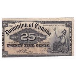 1900 25-cent Shinplaster DC-15b, Dominion of Canada, Boville, VF (writing).