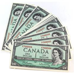 1954 $1 Bank of Canada Notes '22 in Sequence' with 3-digit Radar Note. 22pcs.
