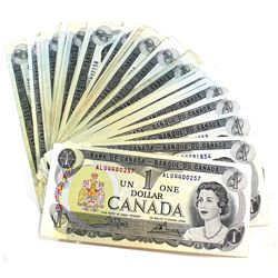 53x 1973 $1 Bank of Canada Banknote Collection in Average Condition. 53pcs.