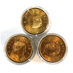 3x 1974 Mexico 5 Centavos Roll of 40 pcs. Coins appear to be mint state. 3 rolls
