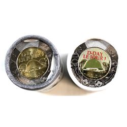 2019 Canada $2 D-Day Special Wrap Roll Collection - Coloured & Non-Coloured. 2 rolls