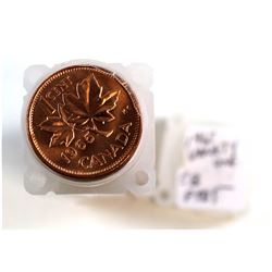 1965 Variety 1 (Small Beads, Pointed 5) Canada 1-cent Roll. Coins appear to be mint state.