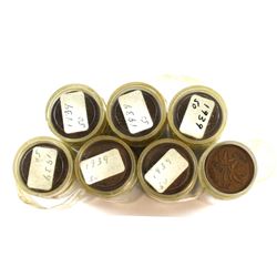 *7x 1939 Canada 1-cent Plastic Tube Roll of 50pcs (7 rolls). Sold as is, No Returns