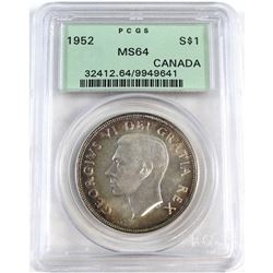 1952 Canada Silver $1 PCGS Certified MS-64.