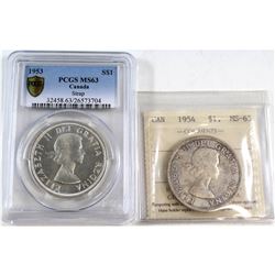 1953 & 1954 Canada Silver Dollar Certified MS-63. You will receive a 1953 Strap PCGS certified MS-63