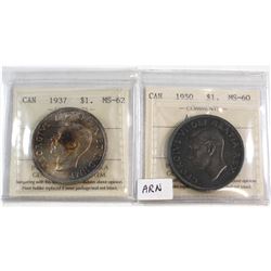 1937 Canada Silver $1 MS-62 & 1950 Canada Arnprior Silver $1 MS-60. Both coins have been certified b