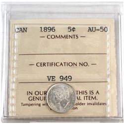 1896 Canada 5-cent ICCS Certified AU-50.