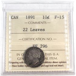 1891 Canada 22 Leaves 10-cent ICCS Certified F-15.