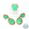 Image 1 : 14K Yellow Gold Jade & Diamond Ring and Earring Set. 2pcs.