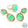 Image 2 : 14K Yellow Gold Jade & Diamond Ring and Earring Set. 2pcs.